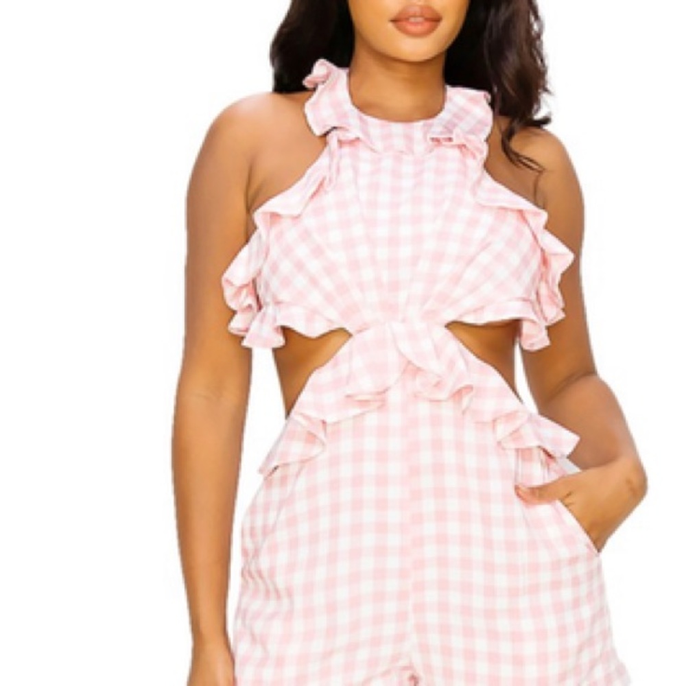 Pink Gingham Ruffle Romper